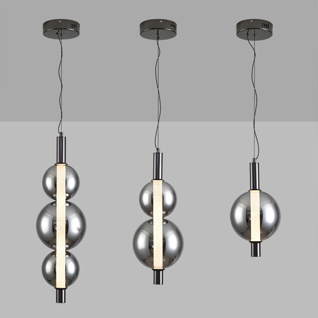 Modern Minimalist Branch Pendant Light — Wrought Iron, Smoke Grey Glass, 1-to-3-Light LED, Three-Color Dimming