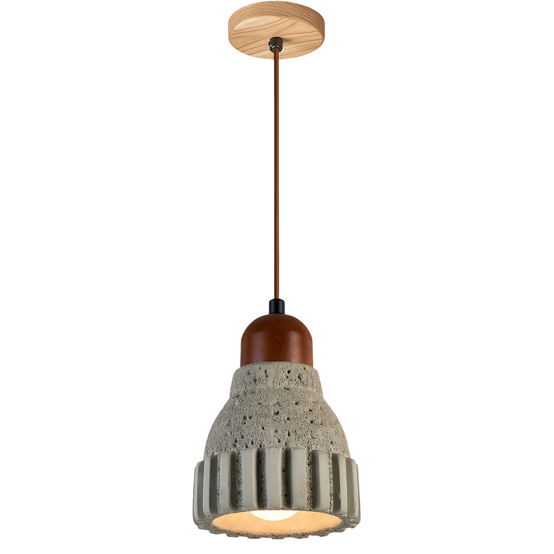 Wabi-Sabi Pendant Light — Micro-Cement and Wood, 1-Light, E27, 70.9" Adjustable Cord