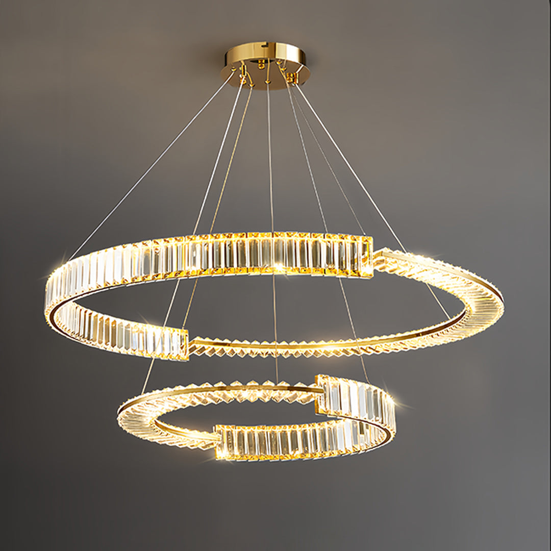 Modern Gold Crystal Ring Chandelier — Iron, LED, 3-Step Dimming (3000K–6000K), 600mm / 800mm / Combination