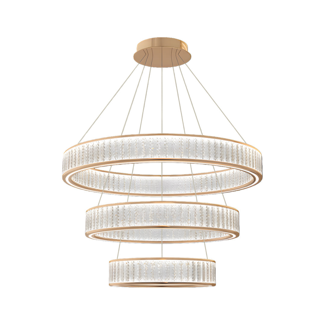 Circular Crystal Chandelier — Gold Aluminum, Multi-Layer, LED Three-Color Dimming (3000K/4500K/6000K), 59.1" Adjustable Chain