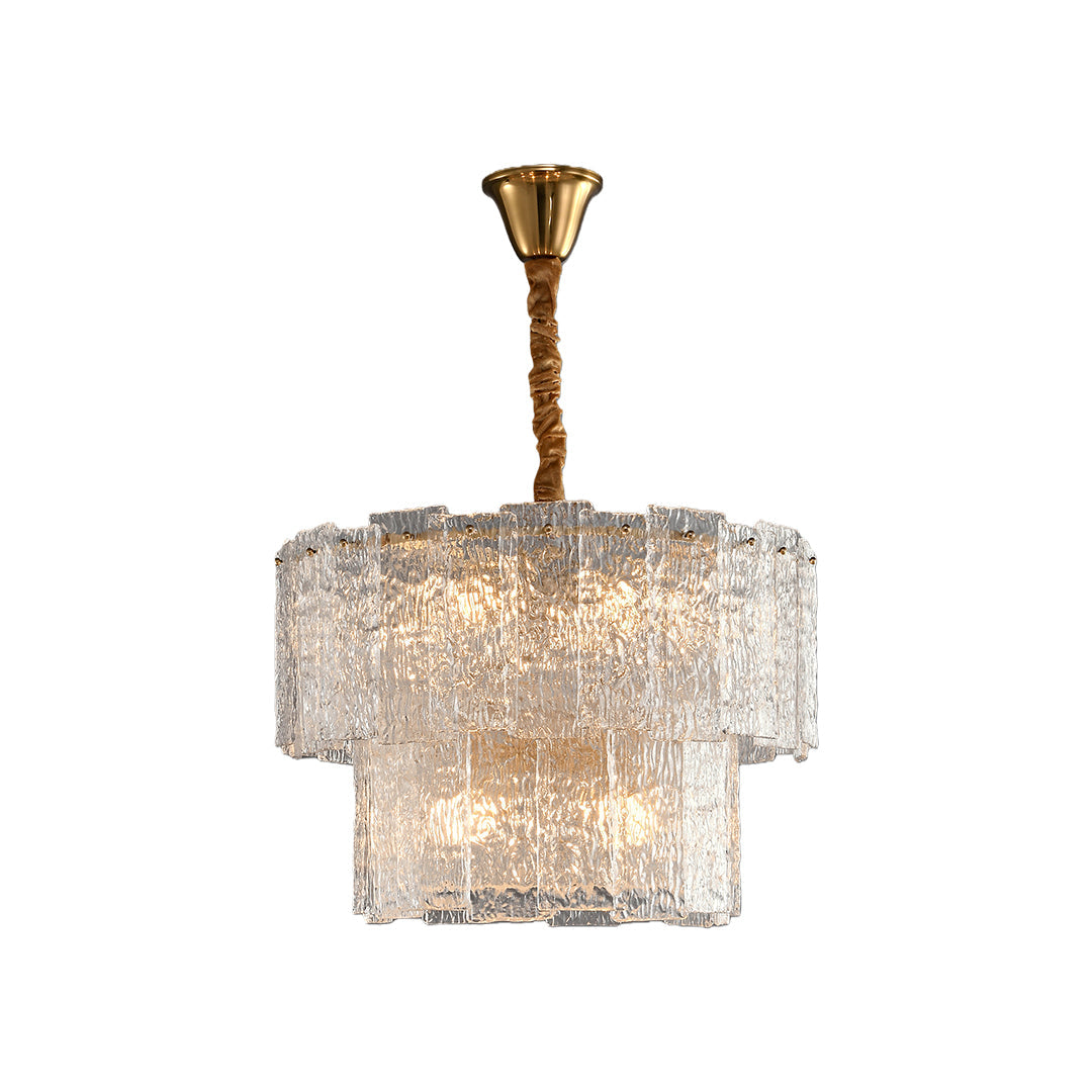 Modern Small Chandelier — Solid Copper, Transparent Glass Shade, 23.6" Diameter, E14, Hardwired