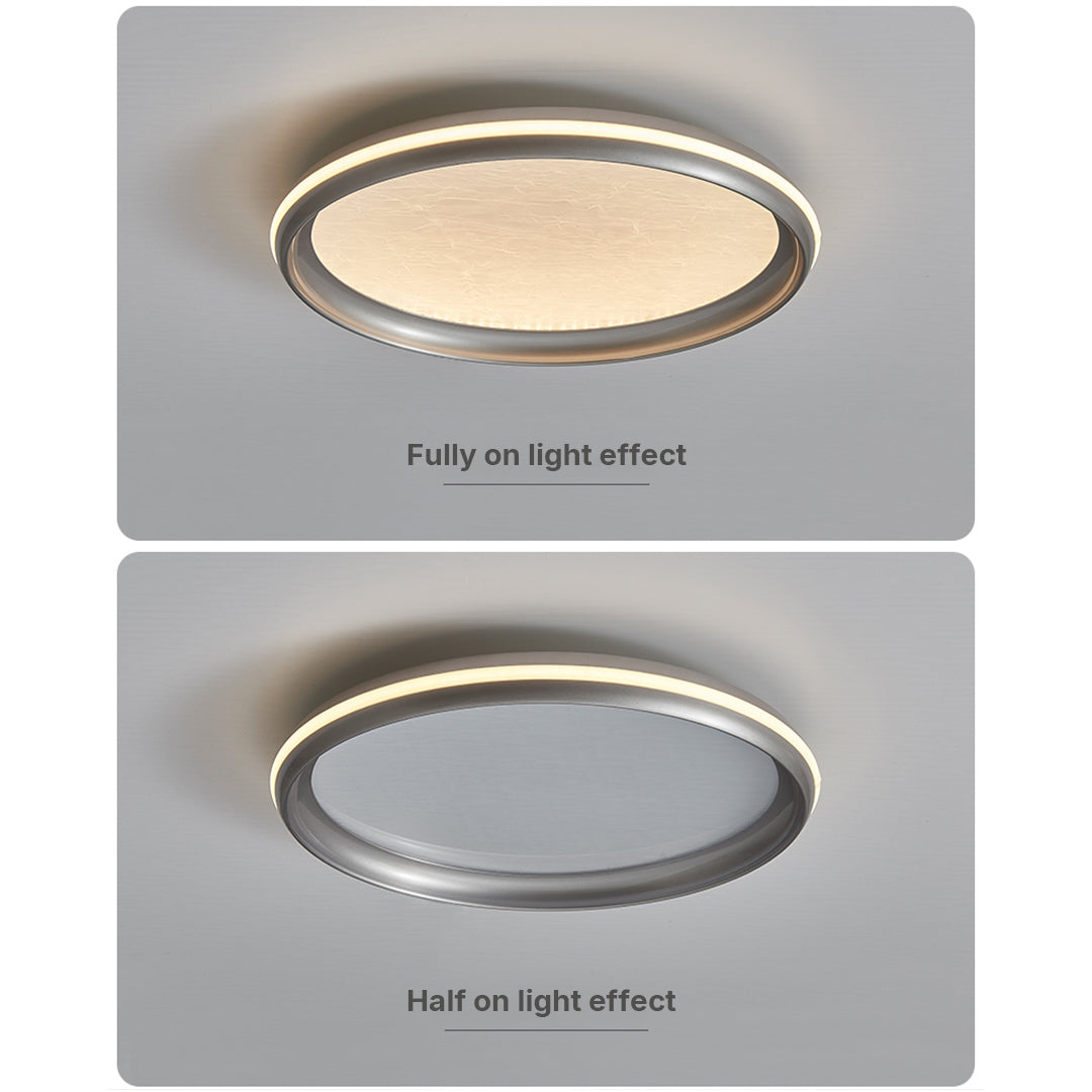 Minimalist LED Flush-Mount Ceiling Light — Silver Metal, White Acrylic Shade, Dimmable 3000K–6000K, 40cm / 50cm