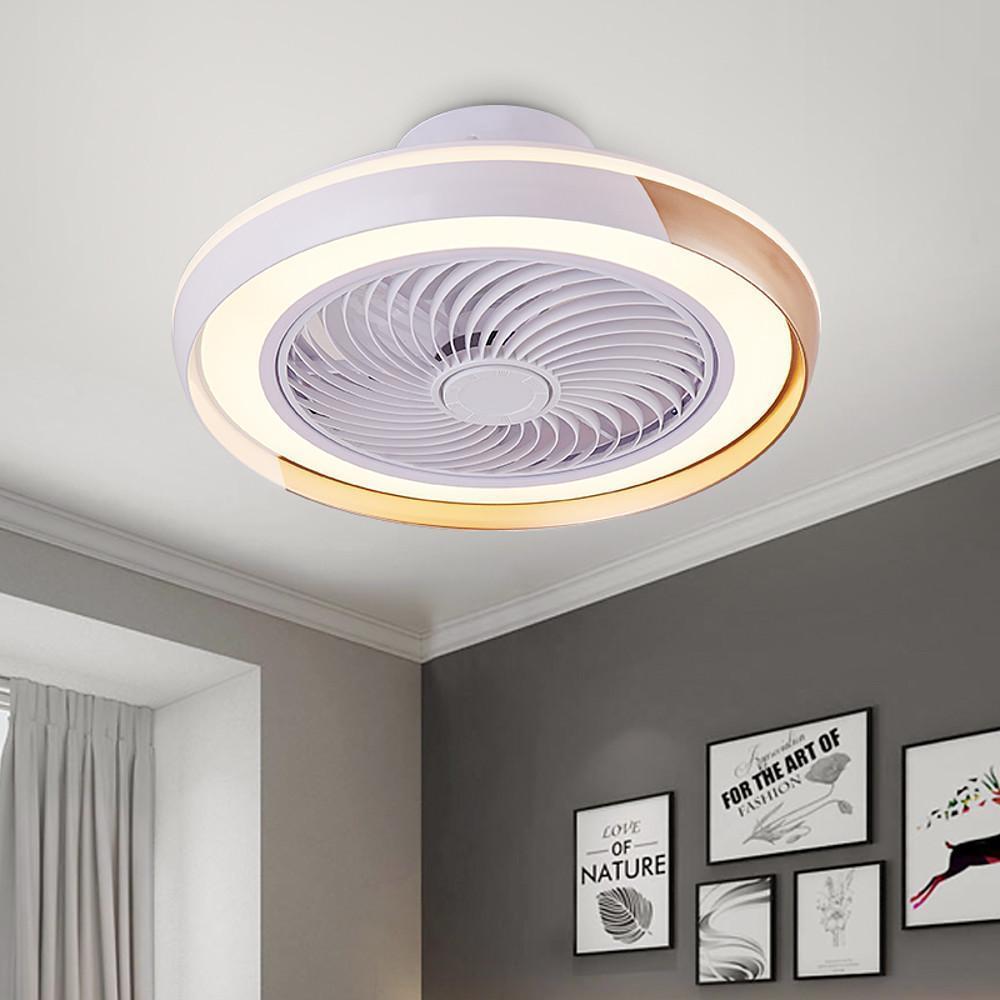 Modern Round Flush Mount Bladeless Ceiling Fan with Dimmable LED Light