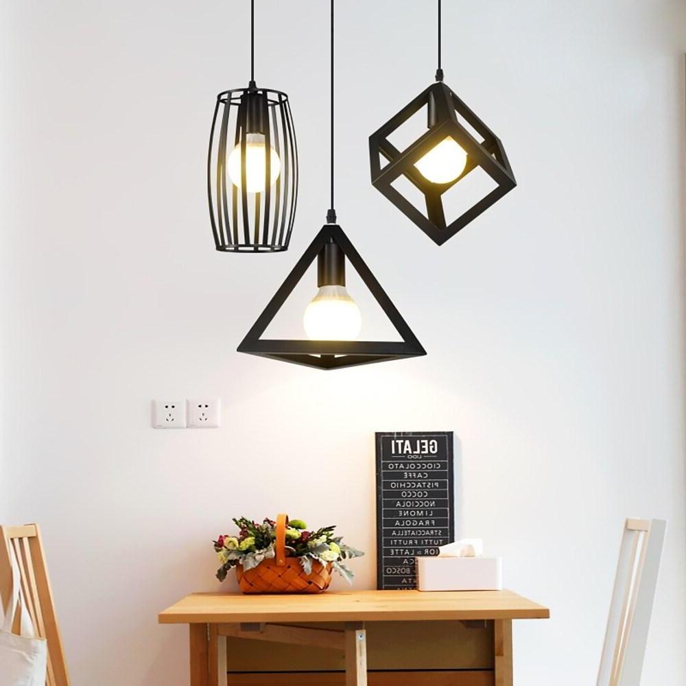 Geometric 3-Light Pendant Chandelier — Black Metal, Vintage Industrial, Adjustable, LED E27, 24" Wide
