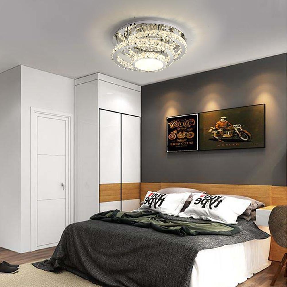 Industrial Flush-Mount Ceiling Light — Gradated Acrylic & Stainless Steel, Integrated LED, 20"