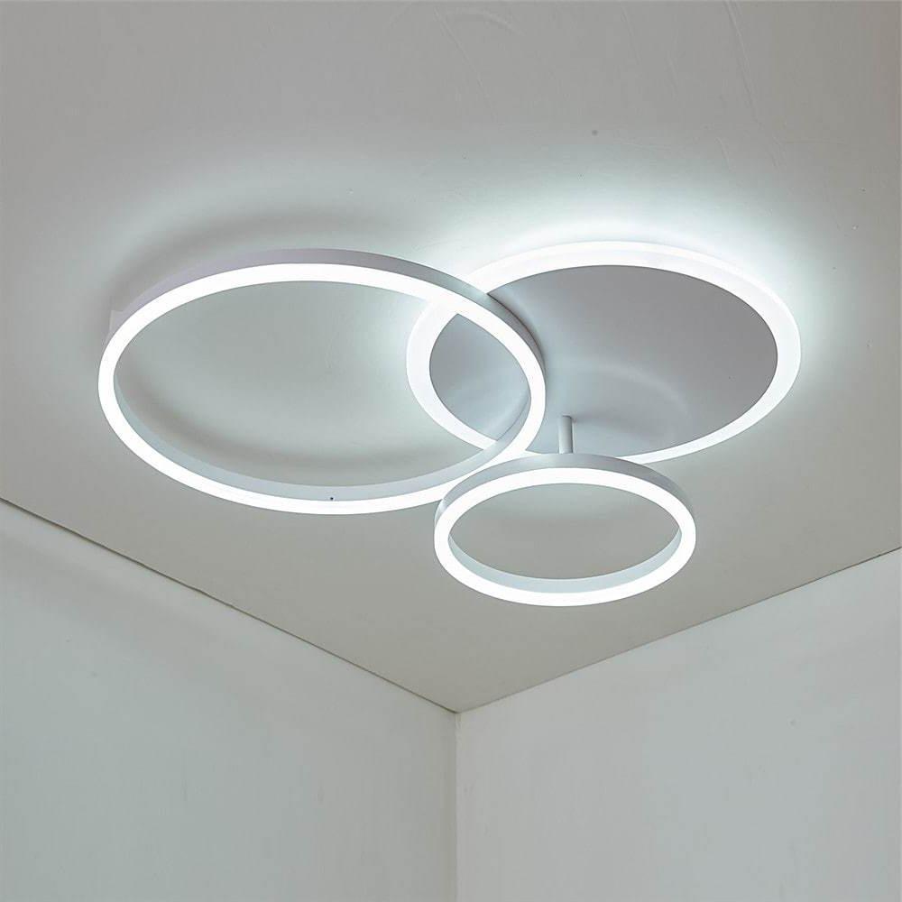 3-Ring Circle Flush-Mount Light — White Acrylic, 3-Light LED, 3-Color Dimmable, 26" × 20"