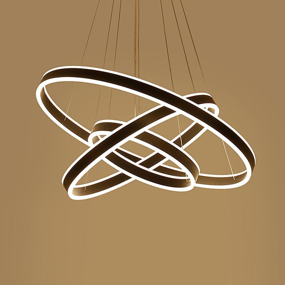 Interwoven 3-Ring Modern Chandelier — Aluminum & Acrylic, LED Dimmable, 31" Adjustable