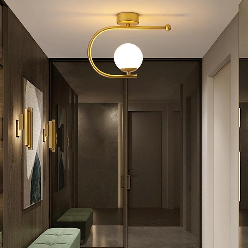 Curved Globe Flush-Mount Ceiling Light — Black & Gold Metal, 7W LED, 3-Step Dimming, 9" Diameter