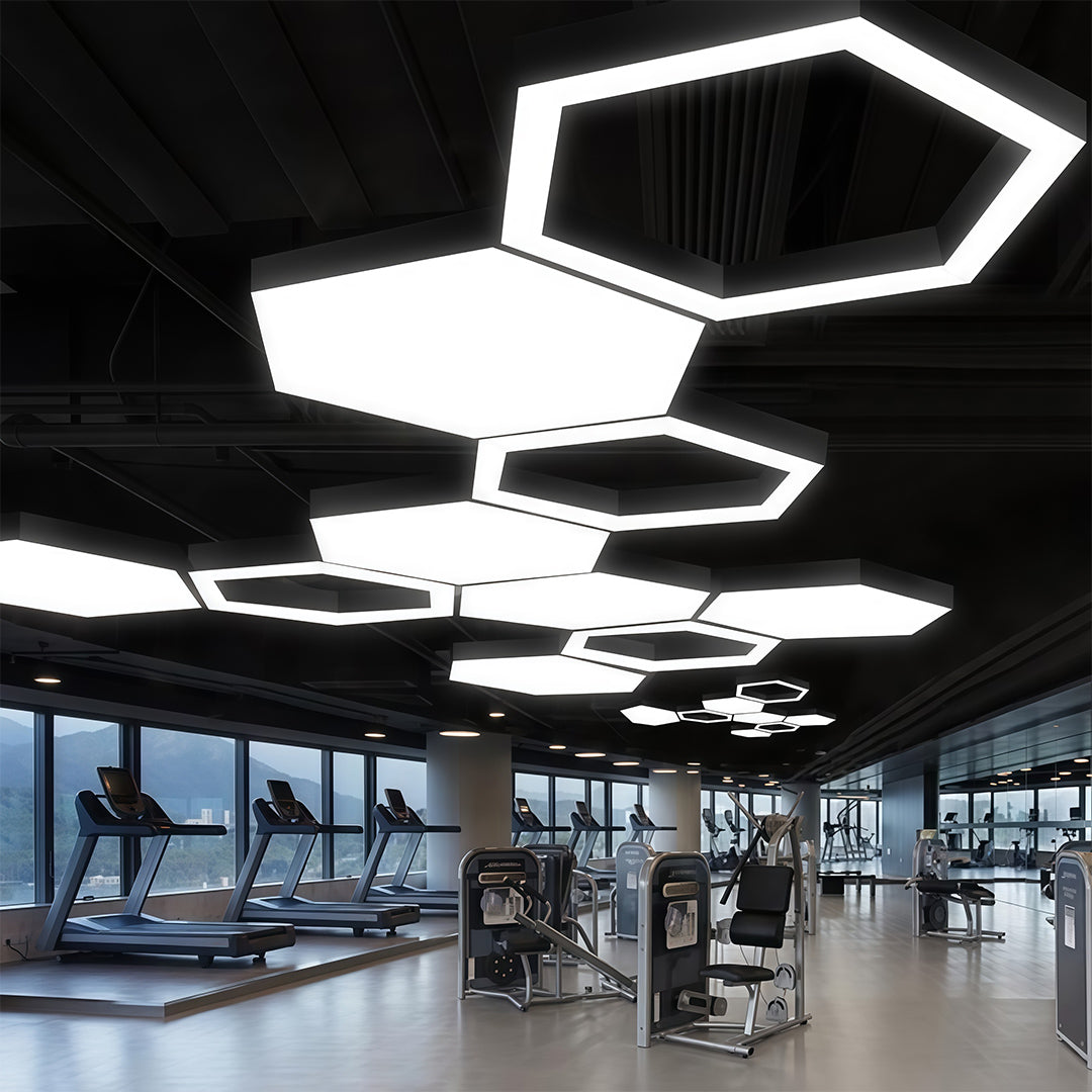 Hexagonal Geometric Honeycomb LED Pendant — Iron, Acrylic Shade, 6 Sizes, 39.4" Adjustable Chain, Black or White