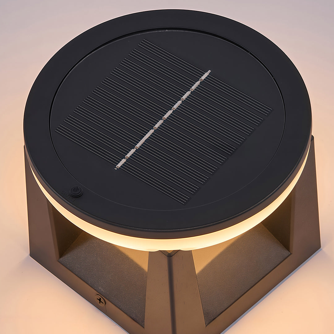 Solar Bollard Pillar Light — Black ABS, Three-Color Dimming (3000K/4500K/6000K), IP65 Weatherproof