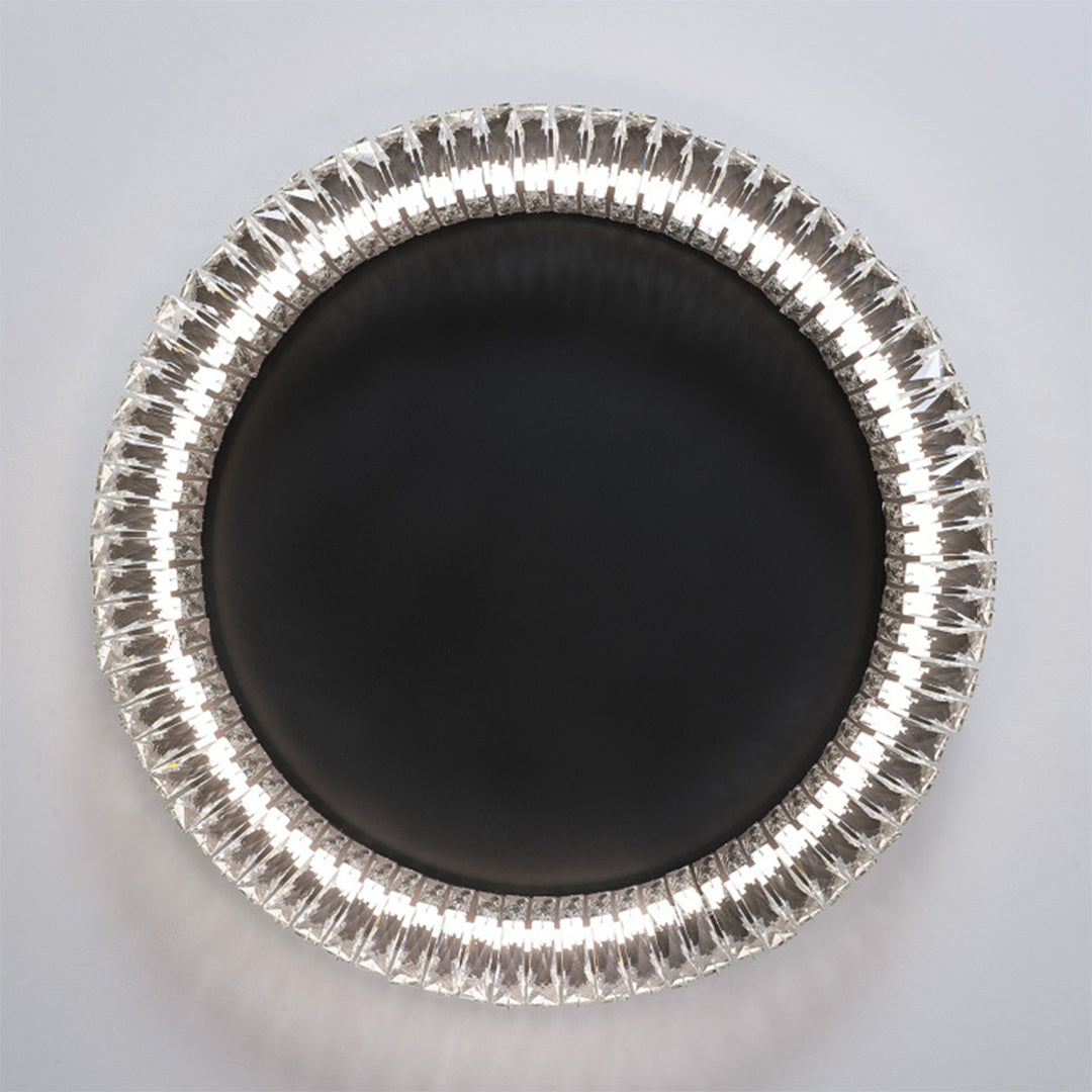 Round Crystal Flush-Mount Ceiling Light — Sand-Black Metal, Stepless Dimming, Remote Control, 3000K–6000K, 20"/24"/32"