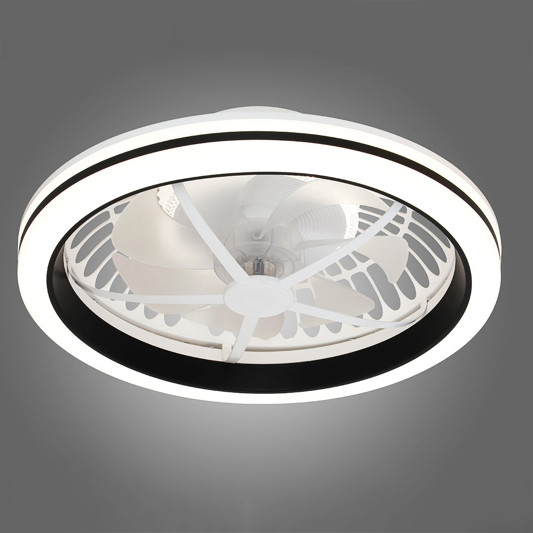 Round White Flush Mount Ceiling Fan with Light - Plastic Design
