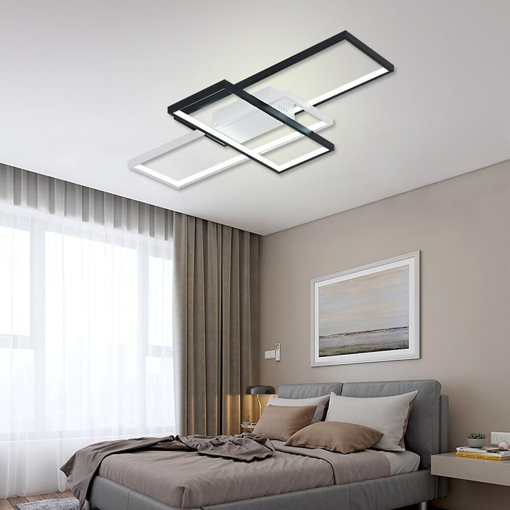 Large Multi-Rectangle Flush-Mount Ceiling Light — 3-Tier Integrated LED, Black, Gold or White