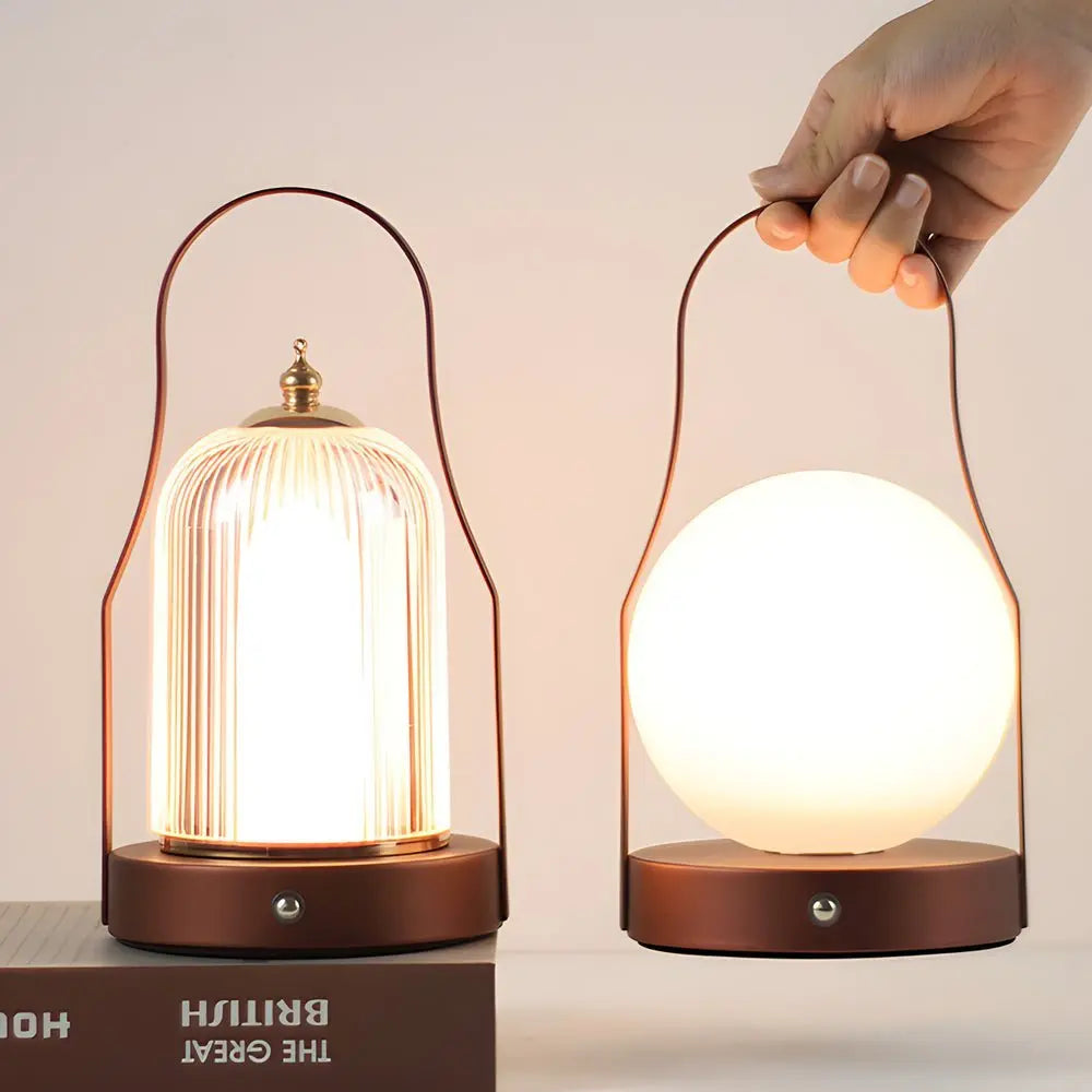 Portable Cordless Touch Rechargeable LED Brass Lantern Table Lamp Luxe