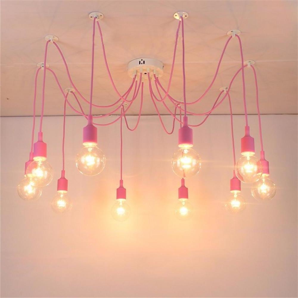 10-Head Cluster Spider Multi-Light Pendant — Aluminum, Fabric Cable, Acrylic Shades, 40W LED, DIY Adjustable, Industrial or Modern