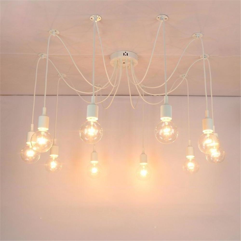 10-Head Cluster Spider Multi-Light Pendant — Aluminum, Fabric Cable, Acrylic Shades, 40W LED, DIY Adjustable, Industrial or Modern