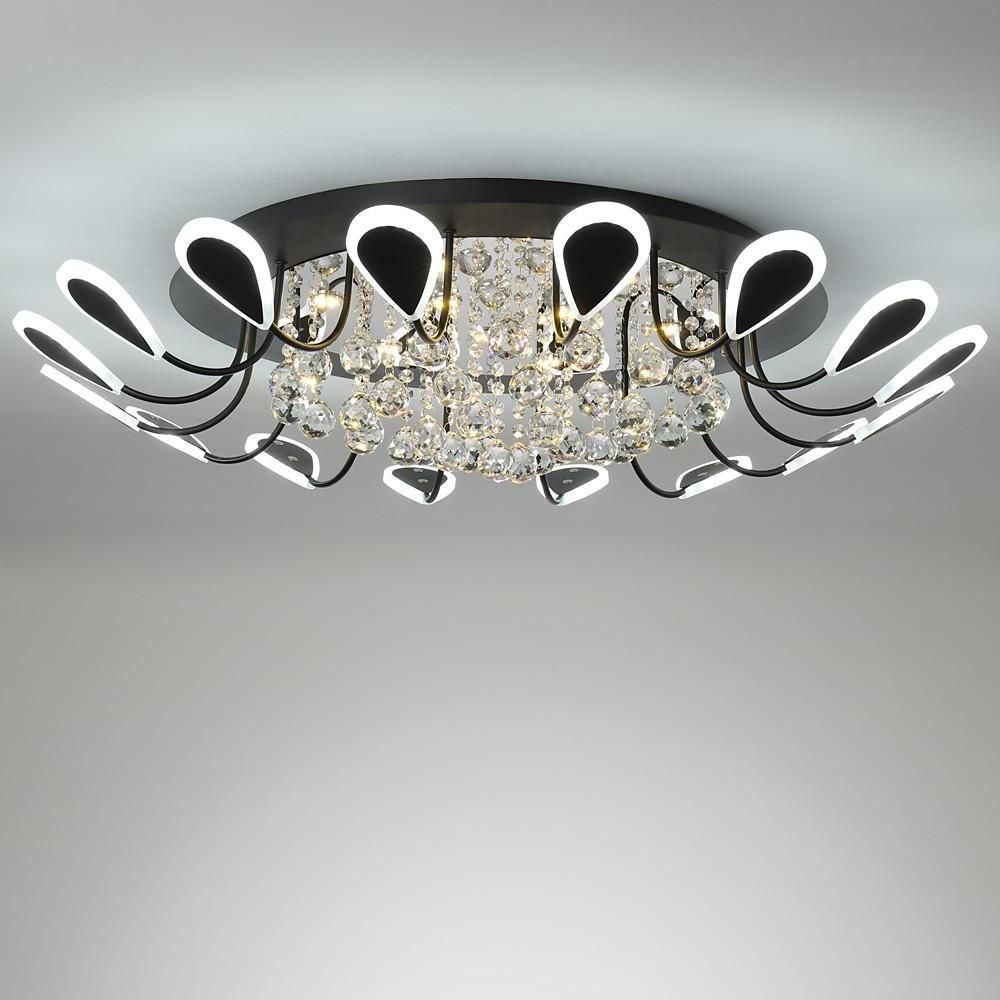 Modern Flush Mount Ceiling Light with Dimmable LED and Flower-Shaped Crystal Design