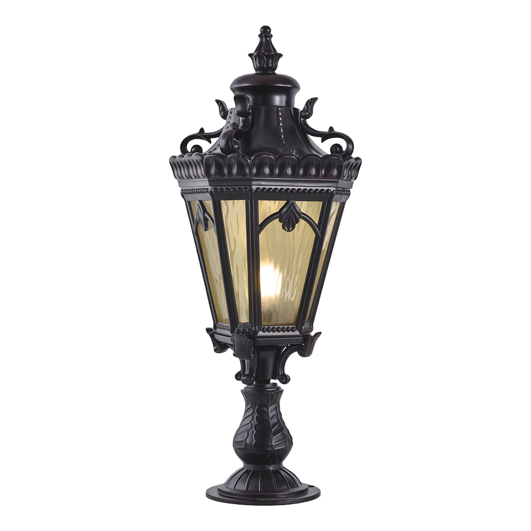 Column-Head Outdoor Pillar Light — Sand-Black Aluminum, Clear Glass, 18W E26, IP44, 10.24" × 26.57"