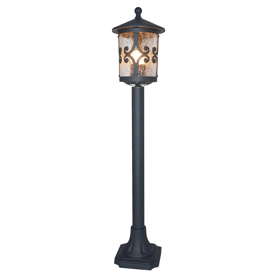 Bollard Outdoor Post Light — Sand-Black Aluminum, E26 9W LED, IP44 Weatherproof