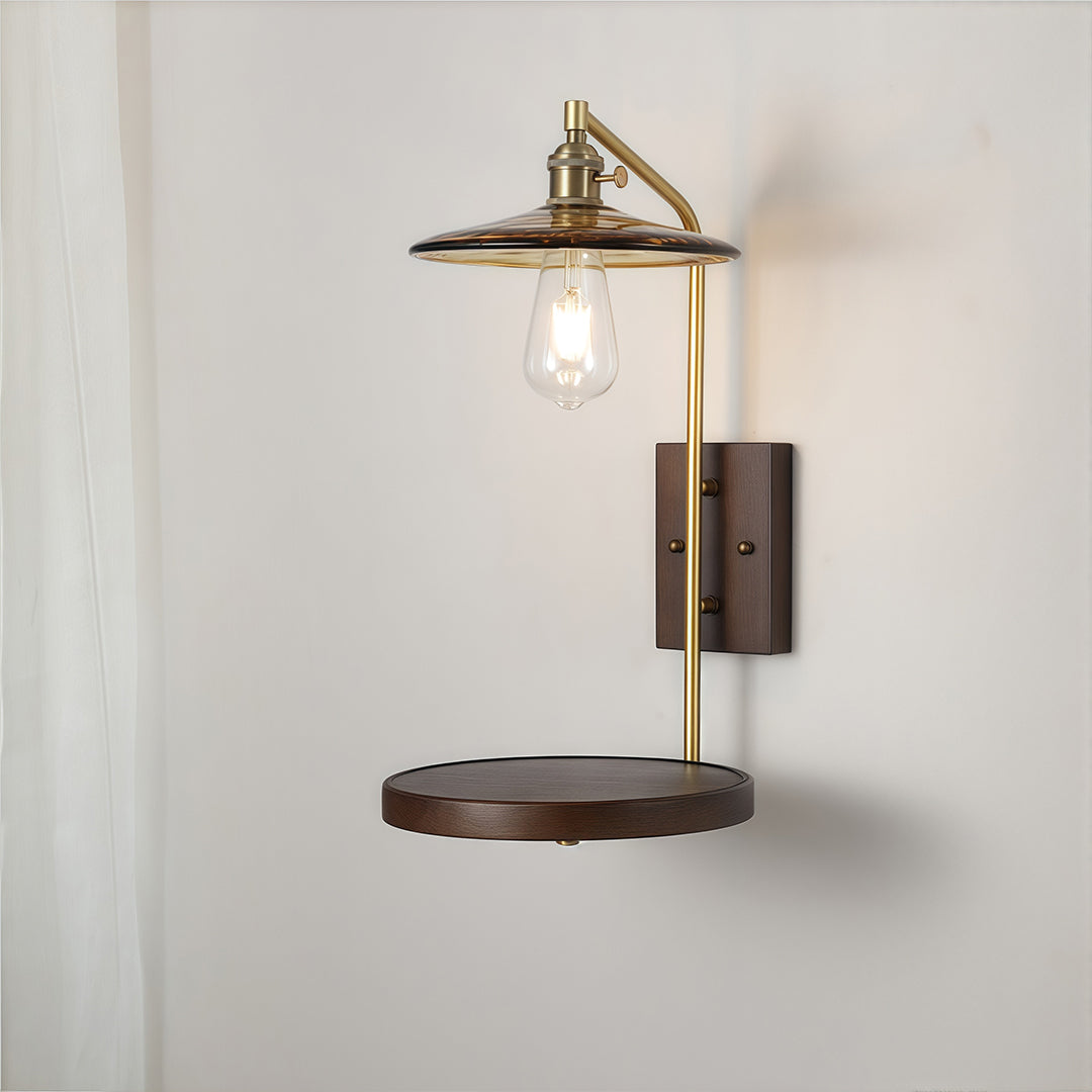 Retro Wave Glass Wall Sconce — Iron and Rubberwood, E27 LED, 3-Step Dimming (3000K/4500K/6000K), 3 Design Styles