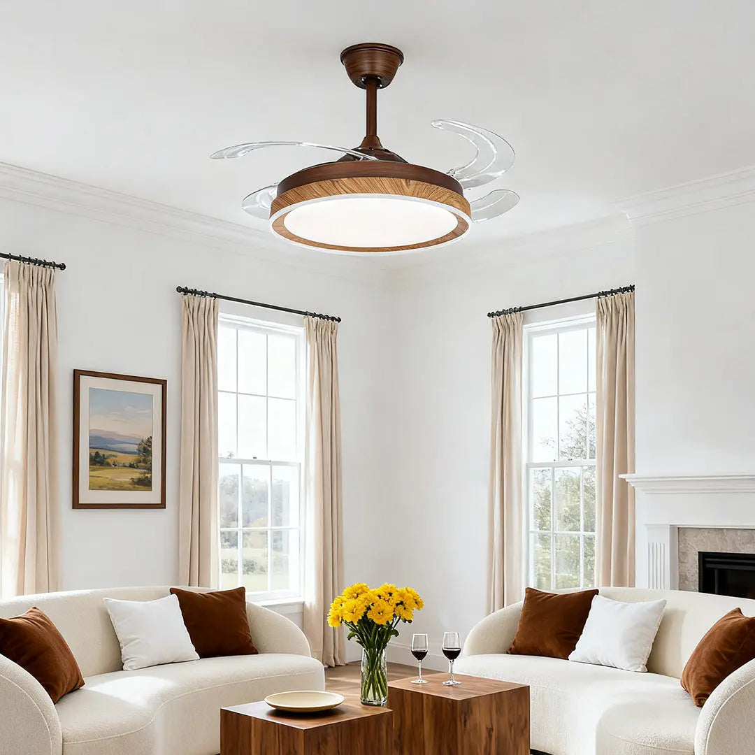 Silent Ceiling Fan with 4 Lights and Walnut Wood Grain Iron Body Luxe