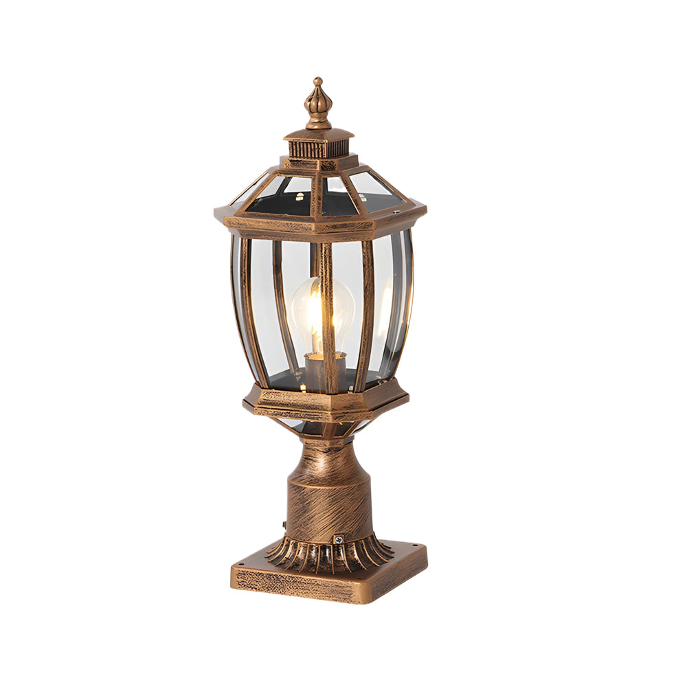 Octagonal Pagoda Pillar Light — Aluminum & Glass, Solar / Hardwired, 3-Step Dimming, Black or Bronze