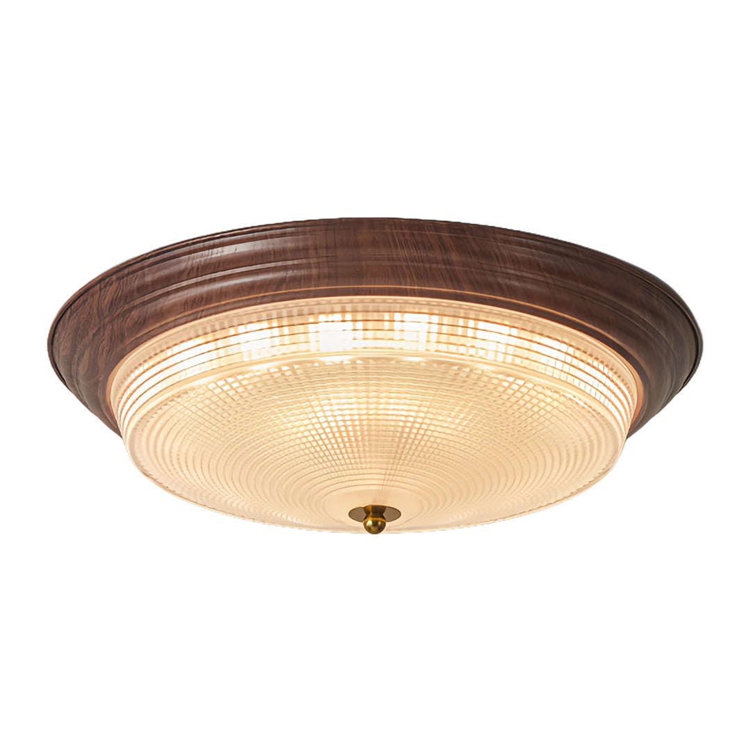 Vintage Ribbed Glass Dome Flush Mount — Iron, 36W Full-Spectrum LED, Dimmable 3000K–6000K, Remote Control