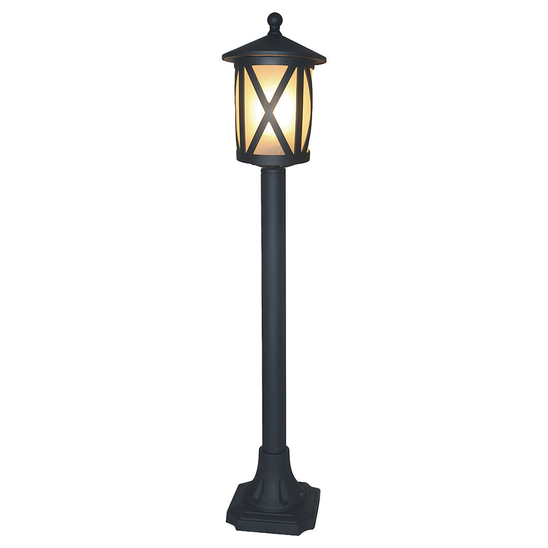 European Column Garden Bollard Light — Matte Black Aluminum, 9W LED, IP44, E26, 30.5" H