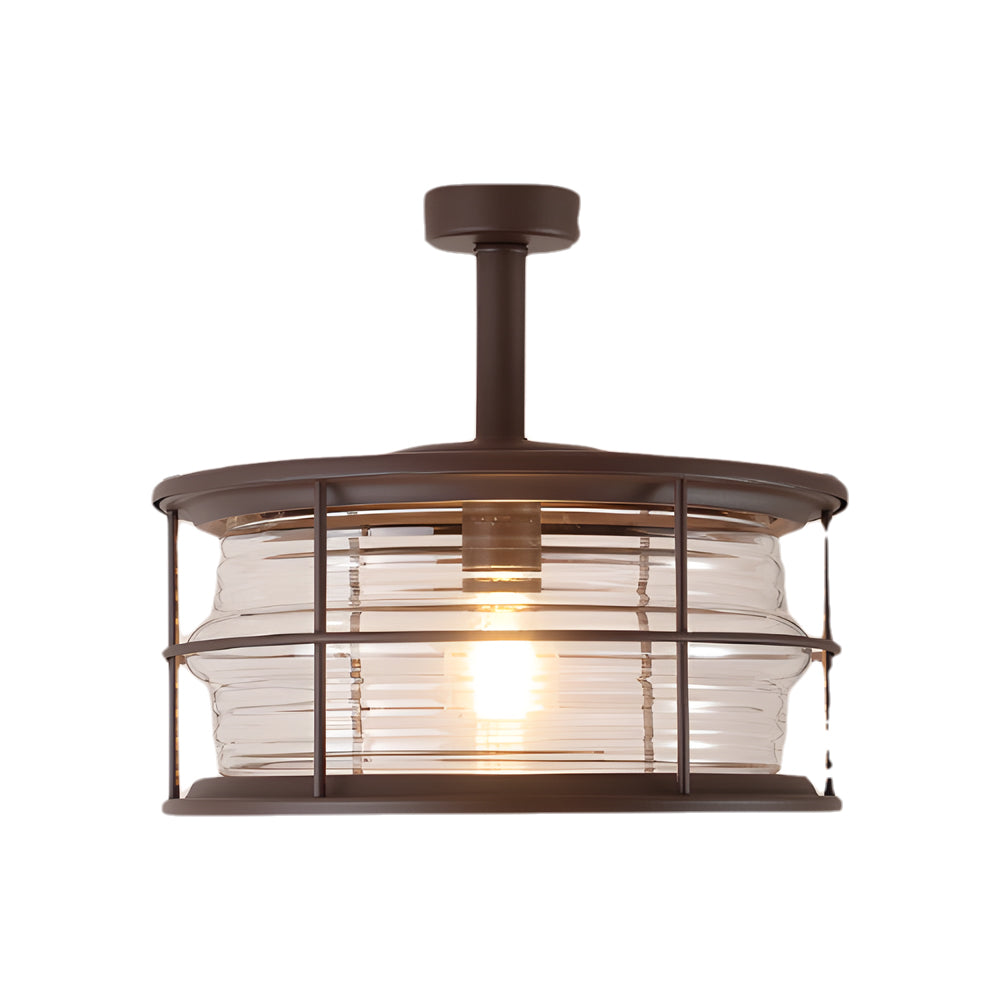 Coastal Outdoor Semi-Flush Ceiling Light — Wrought Iron, Clear Glass Shade, IP44, E27, 3000K Warm White