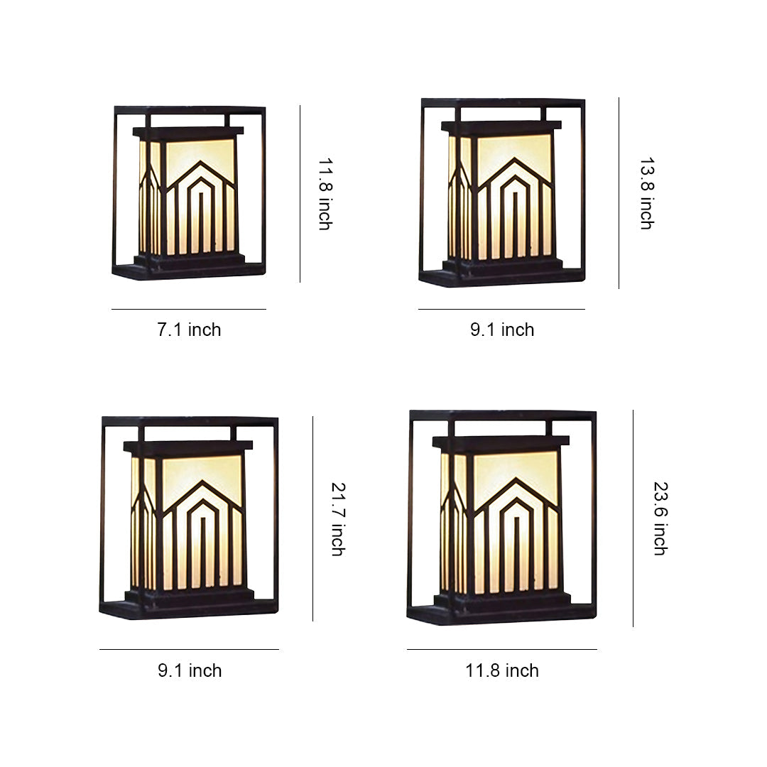 Marble-Effect Outdoor Lantern Path Light — Black Stainless Steel, Solar / Hardwired, IP65, 4 Sizes