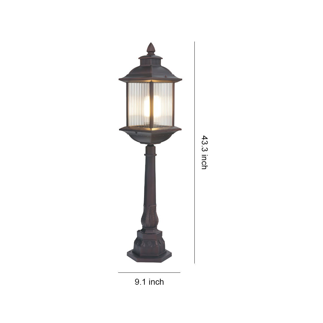 Modern Outdoor Post Light — Coffee Aluminum and Glass, E26, 12W, IP44, Hardwired
