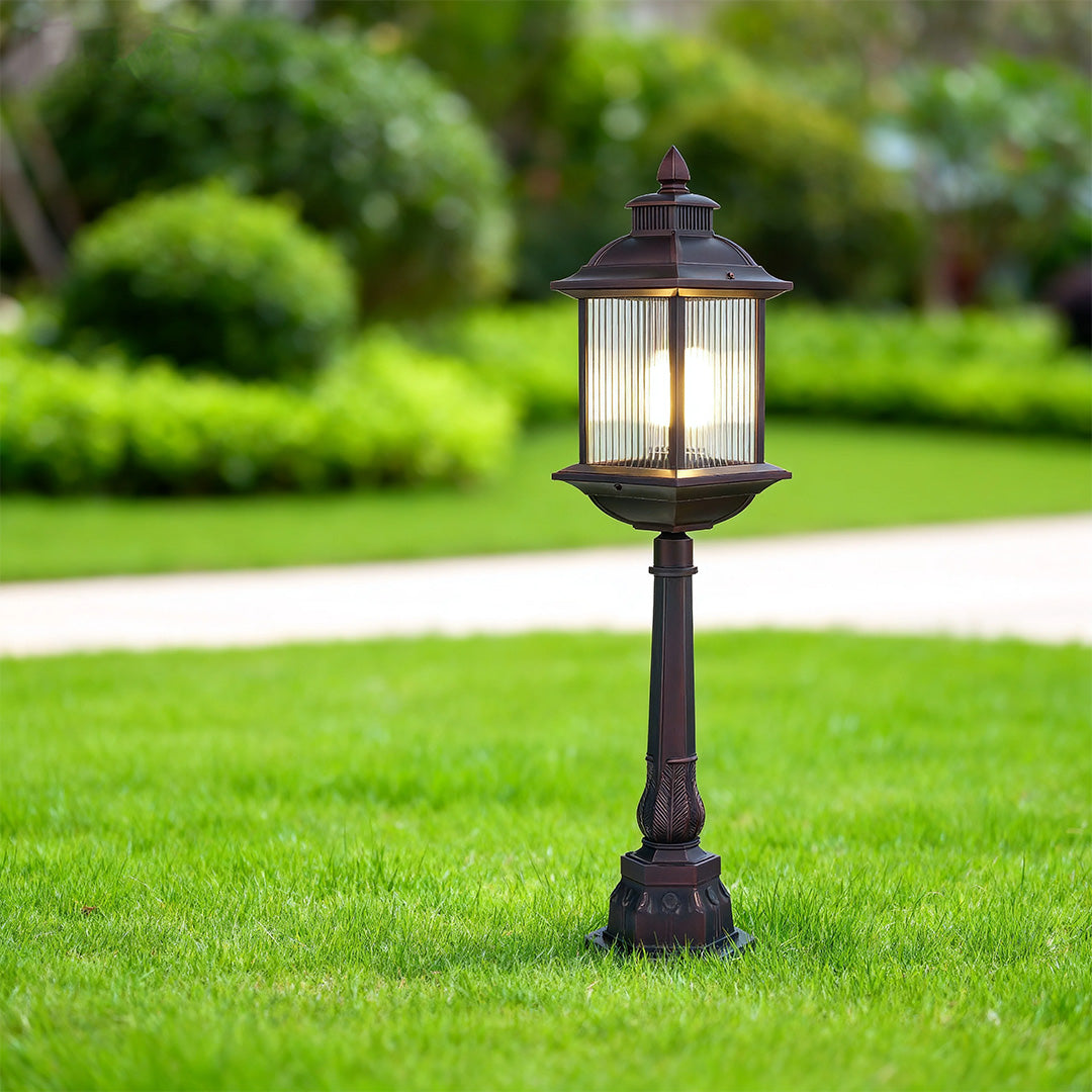 Modern Outdoor Post Light — Coffee Aluminum and Glass, E26, 12W, IP44, Hardwired