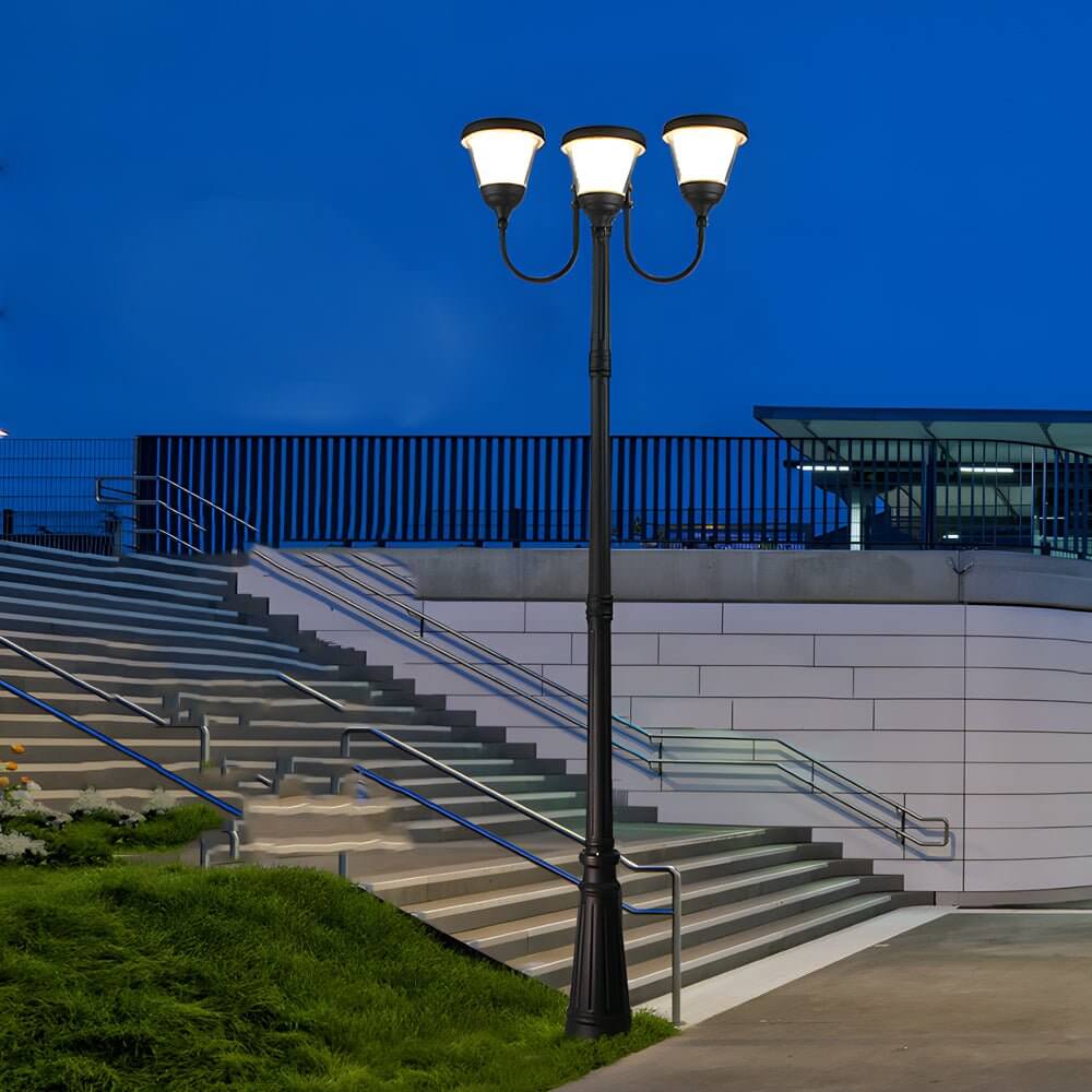 traditional outdoor street lights with post top 3 light design in black finish