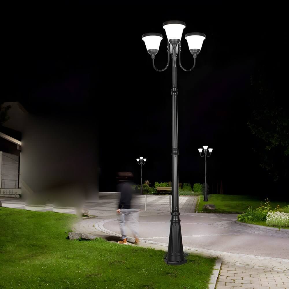 traditional outdoor street lights with post top 3 light design in black finish