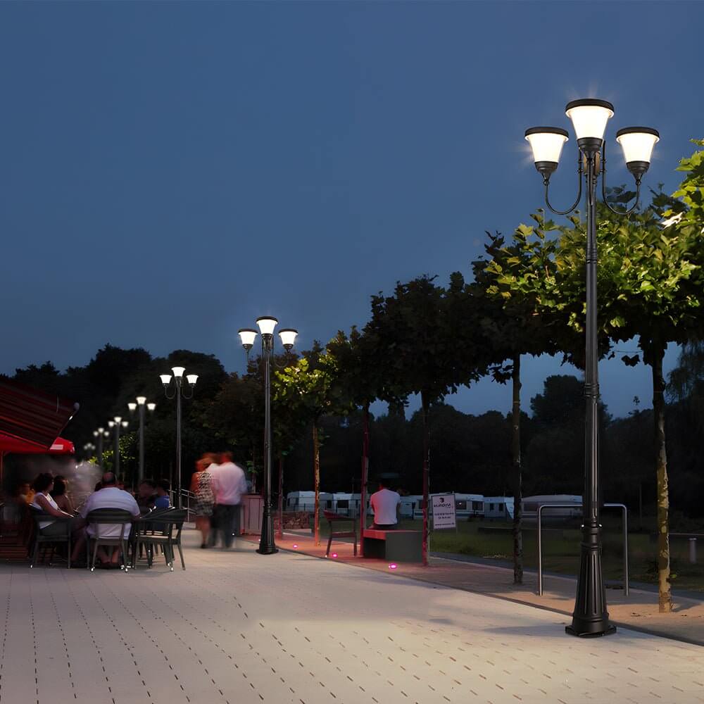 traditional outdoor street lights with post top 3 light design in black finish