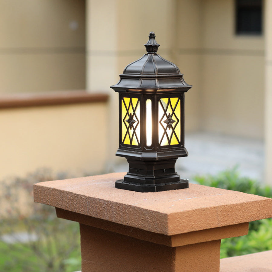 Lantern-Style Outdoor Pillar Light — Die-Cast Aluminum, Frosted Glass, E27, IP23 Weatherproof