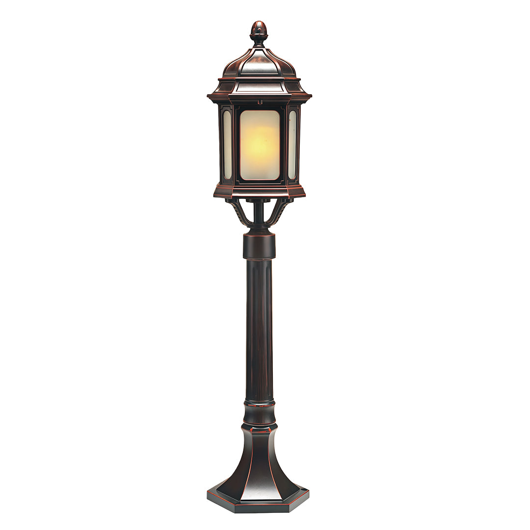 Antique Column Outdoor Path Post Light — Cast Aluminum, 9W LED, 3000K, IP44, E26, 33"