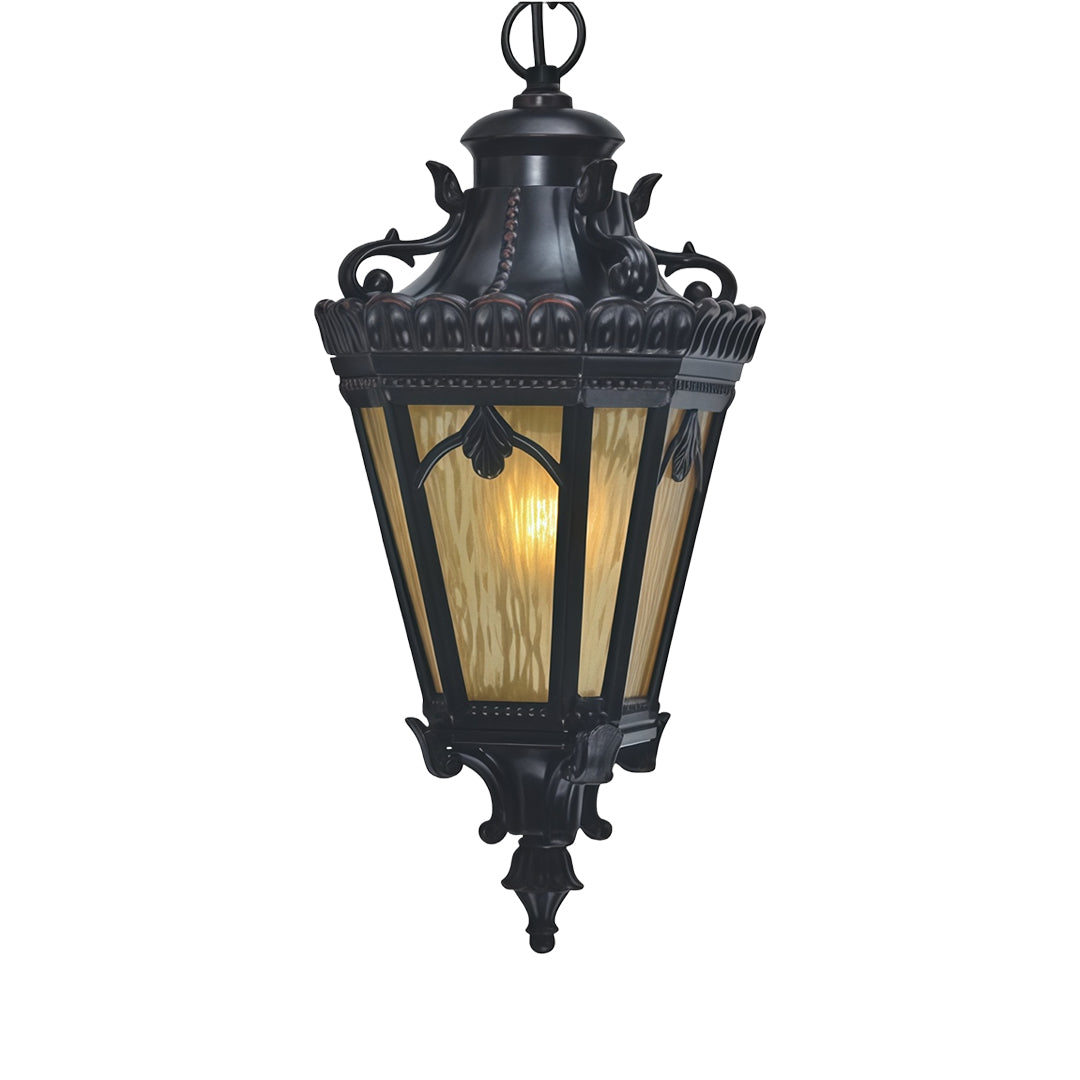 Classic Outdoor Hanging Pendant Light — Black Aluminum, Glass Shade, 18W, IP44 Weatherproof