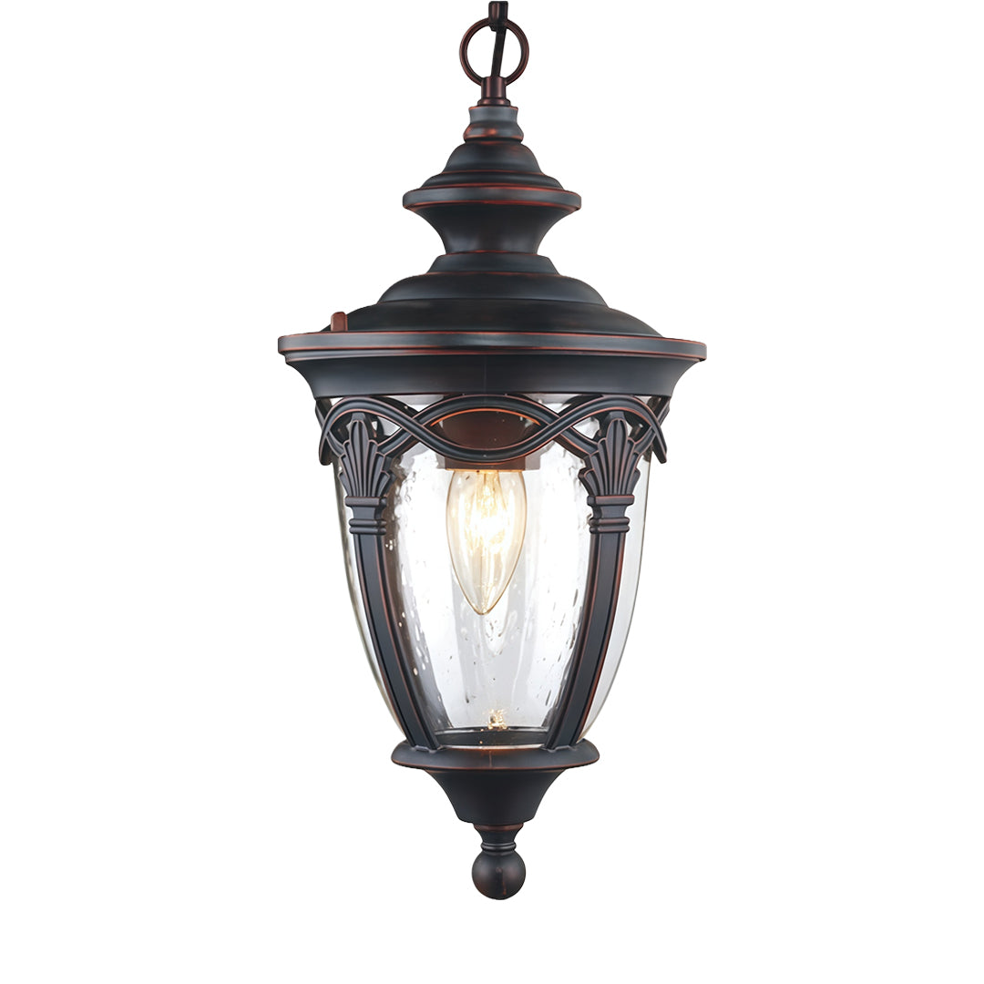 Retro Outdoor Hanging Pendant Light — Sand Black Aluminum, Clear Glass, 9W E26, IP44, 80cm Adjustable Chain