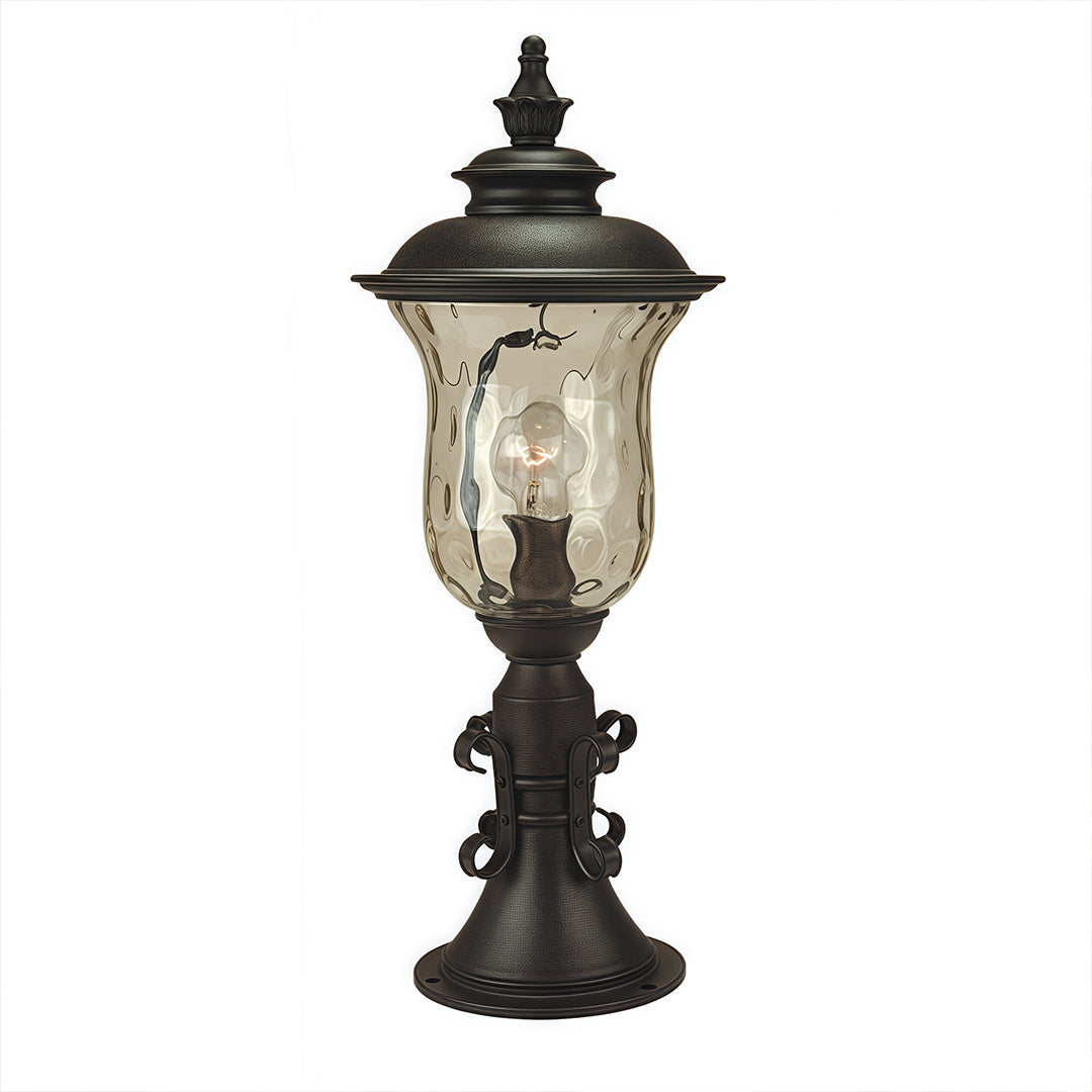 Classic Column Outdoor Pillar Gate Light — Sand-Black Aluminum, Clear Glass, 12W, IP44 Weatherproof
