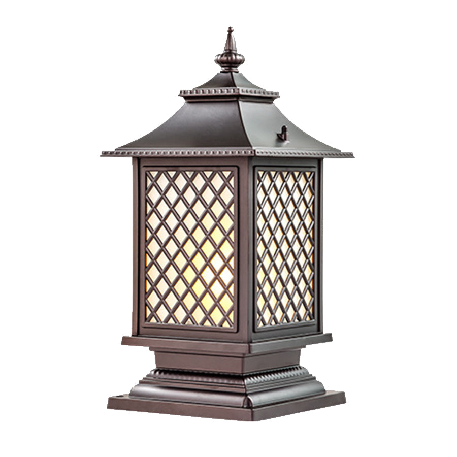 Lantern-Style Outdoor Pillar Light — Aluminum & Glass, Solar or Hardwired, 3-Step Dimming (3000K/4500K/6000K), IP65, E27