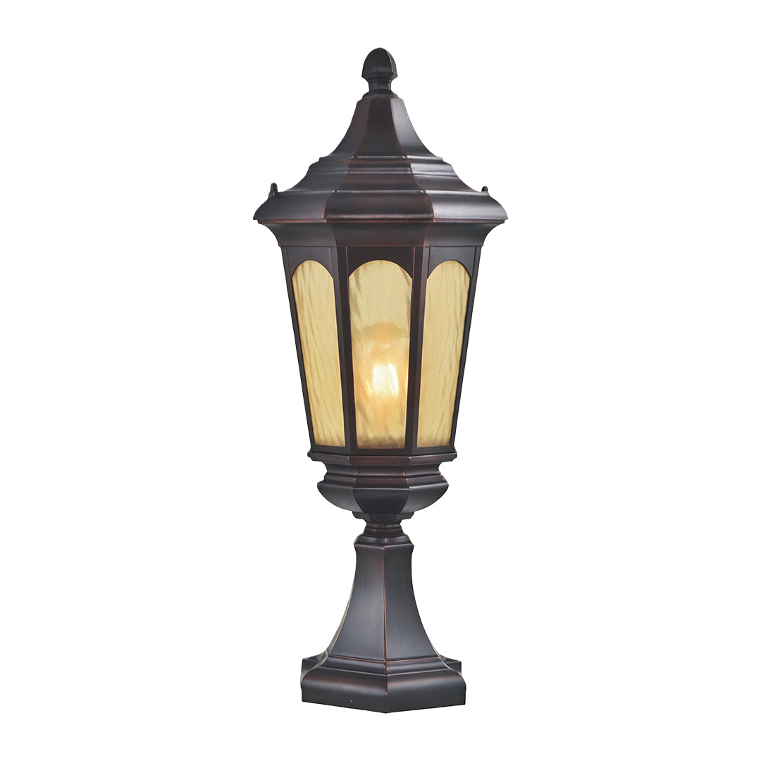 Retro Outdoor Pillar Light — Sand-Black Aluminum and Glass, 18W LED, E26, IP44, Hardwired, 26.18" H