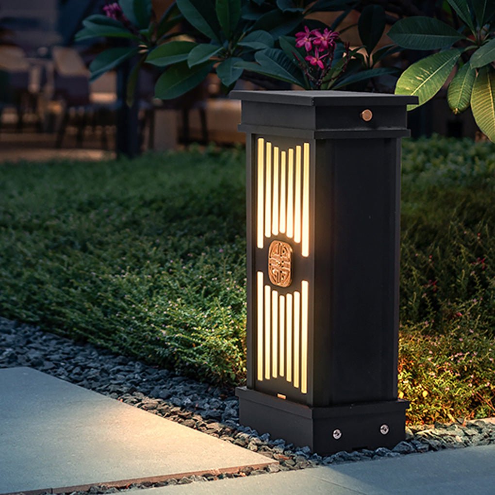 Retro Outdoor Bollard Post Light — Black Stainless Steel & Aluminum, LED 3000K Warm White, IP54 Weatherproof, 16"