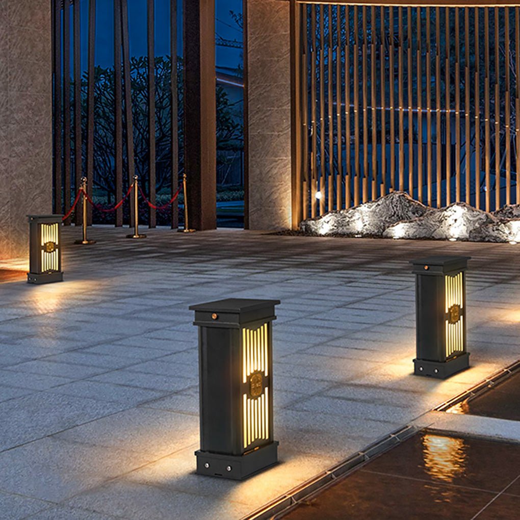 Retro Outdoor Bollard Post Light — Black Stainless Steel & Aluminum, LED 3000K Warm White, IP54 Weatherproof, 16"