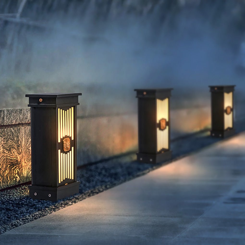 Retro Outdoor Bollard Post Light — Black Stainless Steel & Aluminum, LED 3000K Warm White, IP54 Weatherproof, 16"