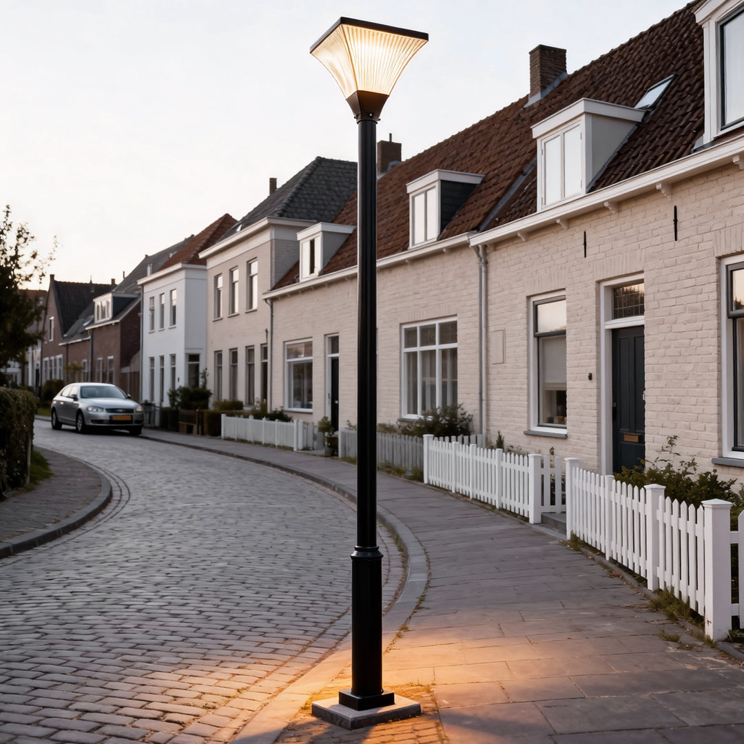 Modern Square Striped Outdoor Street Light — Die-Cast Aluminum, Solar / Hardwired, IP65, Remote Control, Dual Color Temperature
