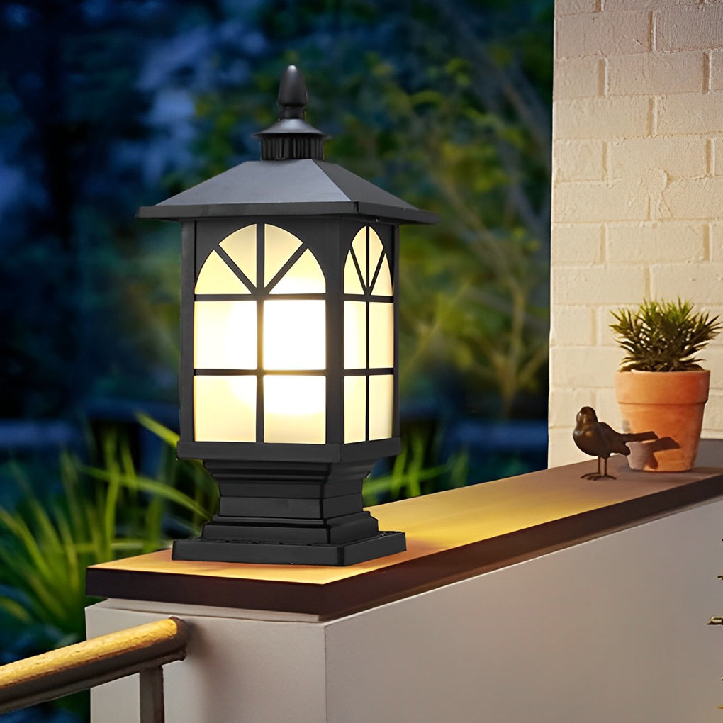 Modern Retro Outdoor Pillar Light — Die-Cast Aluminum, Frosted Glass, 12W LED E27, IP55, 3000K Warm White, Bronze or Black