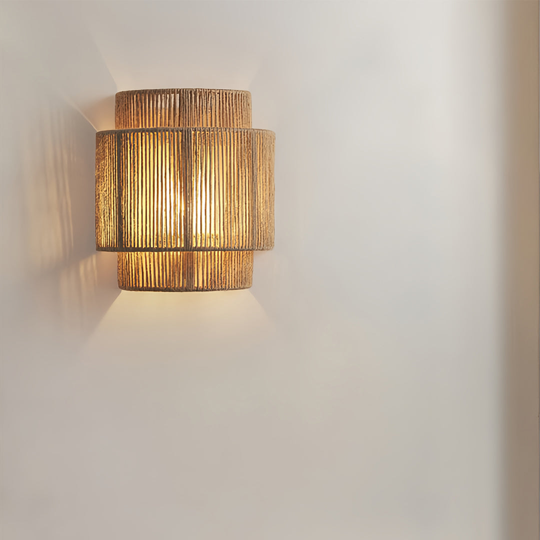 Wabi-Sabi Wall Sconce — Hemp Rope and Metal, E27, 3000K Warm LED, 9" × 9.8"