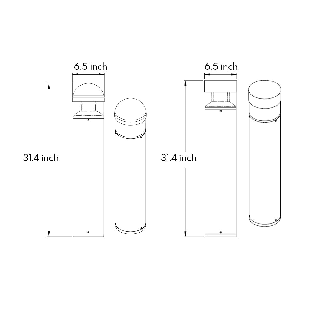 31" Minimalist Outdoor Bollard Light — Die-Cast Aluminum, 8W CREE LED, 3000K, IP65, Flat or Round Top