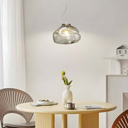 Hand-Blown Textured Glass Mini Pendant — Steel Wire, 12W 3000K, Available in Teal or Ash